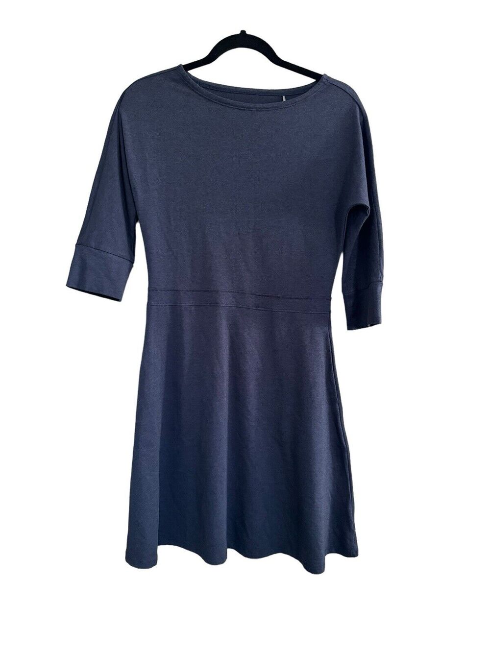 Toad & Co XS Dress Navy Blue Half Sleeves Stretchy Fit Flare Boatneck EUC #7459